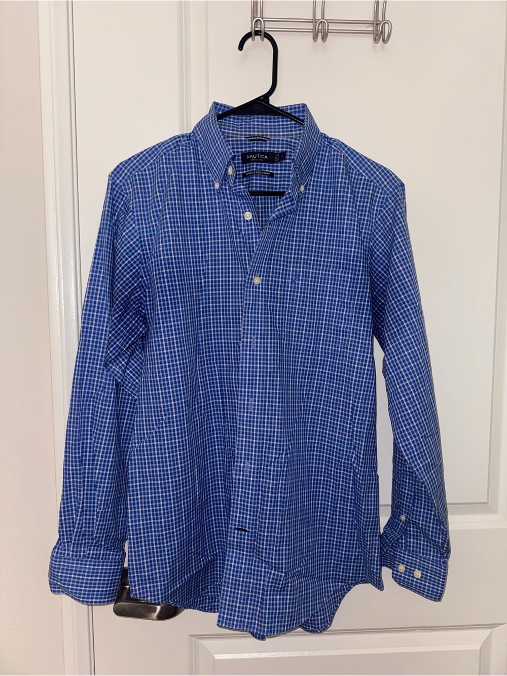 Nautica Men's Blue Windowpane Button-Down Shirt 100% cotton